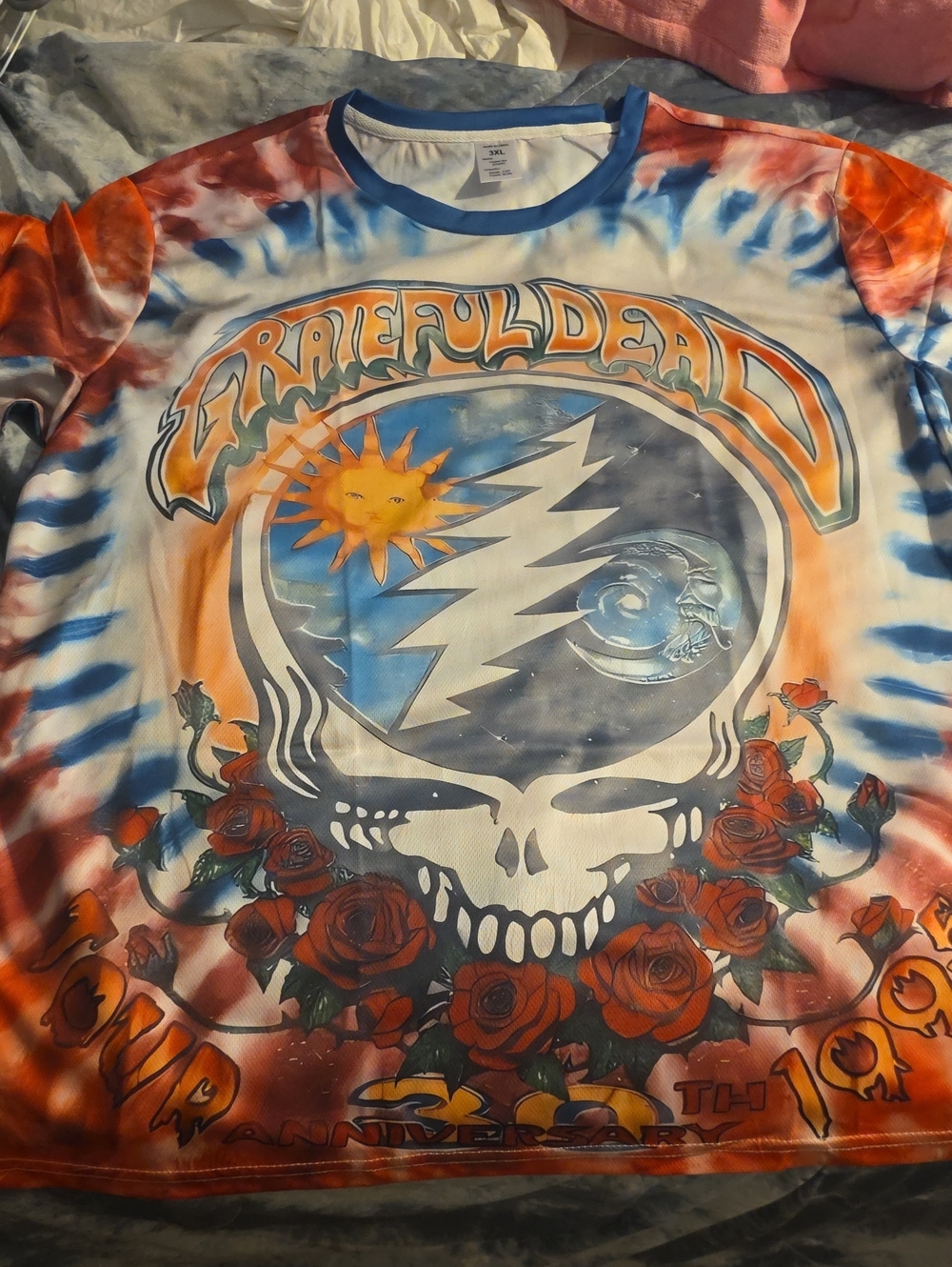 Grateful Dead Tie-Dye Skull Tee - Orange, Blue, White